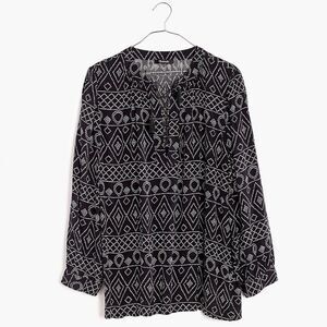 MADEWELL Lace-Up Peasant Top Caravan Print Black White Women’s Size XXS